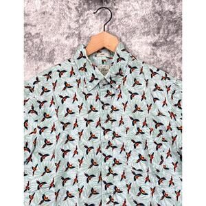 J Crew Slim Fit Shirt Medium Mens 100% Linen Parrot Bird Print